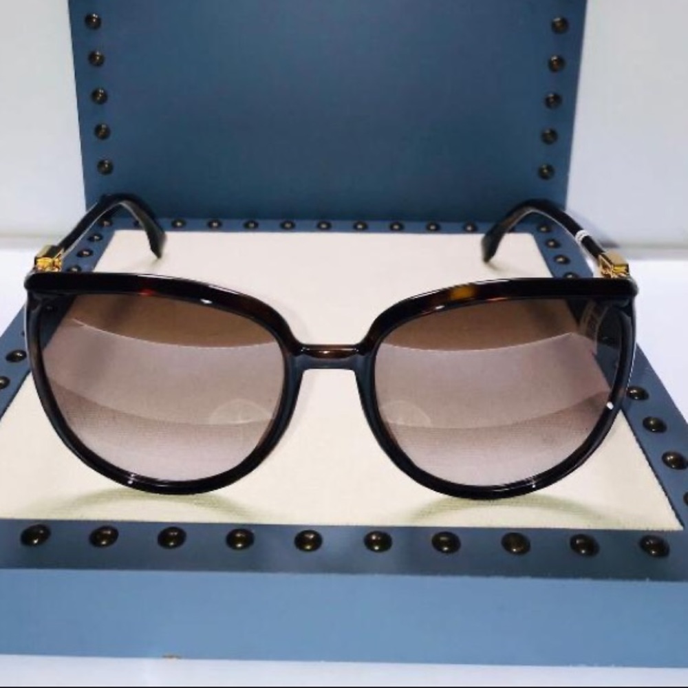 FENDI OVERSIZE SUNGLASSES FF0432GS 086QR DARK HAVANA/GOLD - Picture 4 of 13